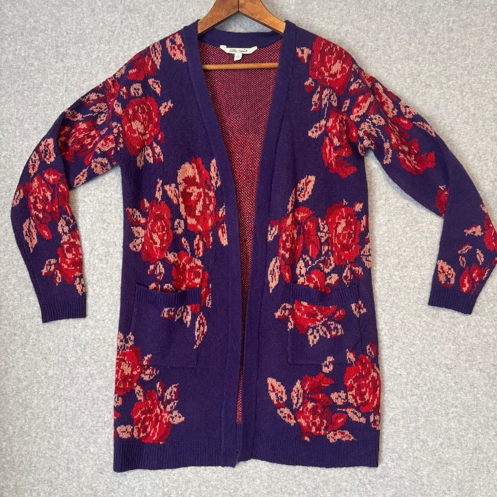 Pioneer Woman Purple Red Pink Floral Soft Cardigan Open Sweater Women's Small